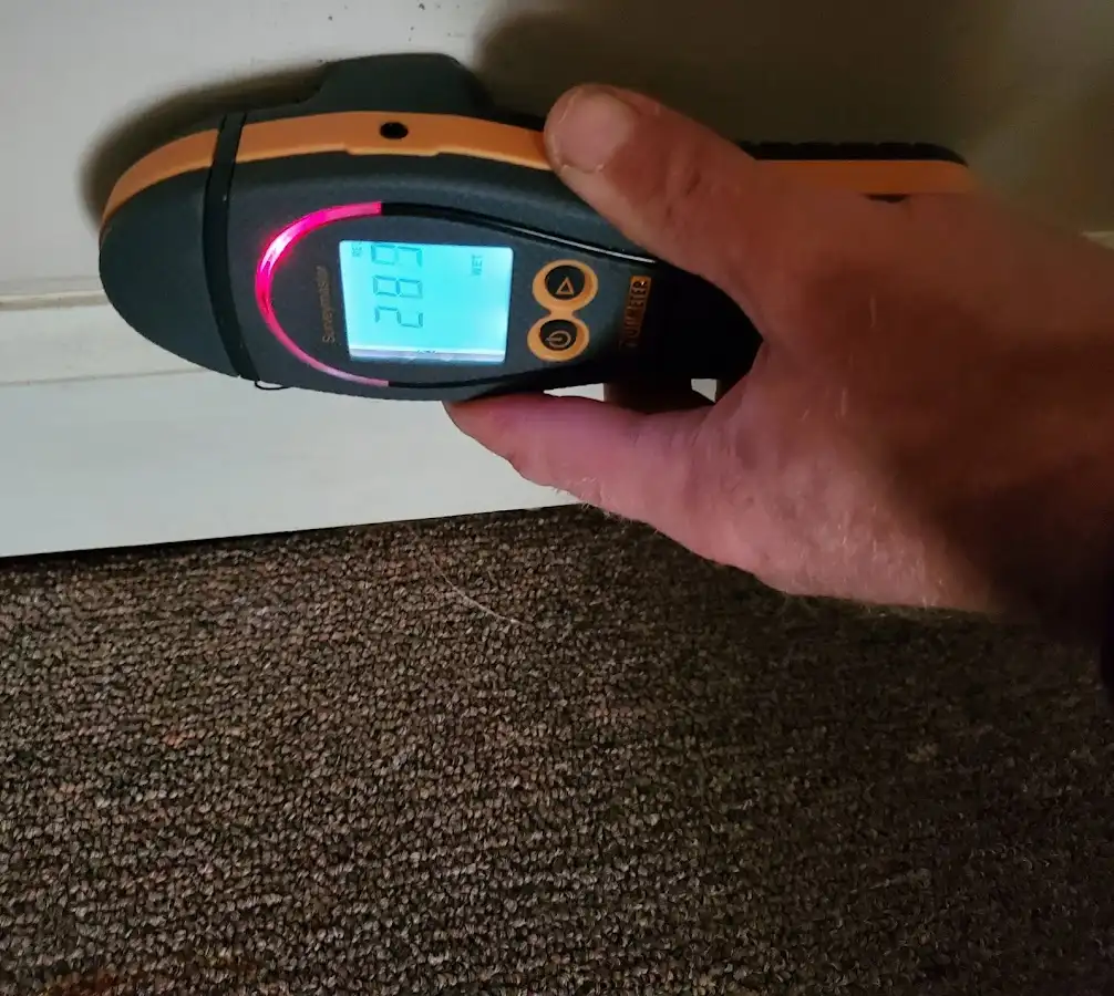 Moisture detection at baseboard during Sewage Cleanup & Sanitation in Fall River